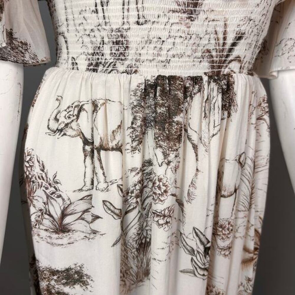Sandro Dress 34 / XS / 2 Midi Toile‎ Ruffle Safari Print Cotton Victorian Jolay - Picture 12 of 16